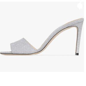 FSJ Silver Casual Peep Toe Mule Sandals Stiletto High Heels Party Evening Shoe